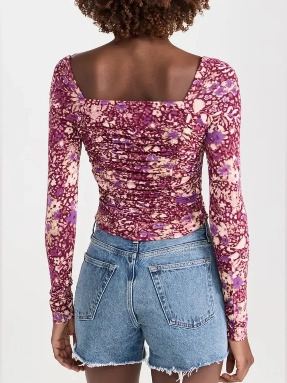 FREE PEOPLE Layer It On Me Top - Size Small - Red Combo Long Sleeve Boho - NWT